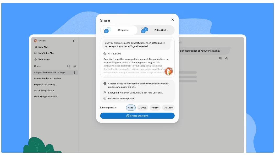 DuckDuckGo lets users share AI chats without giving up privacy
